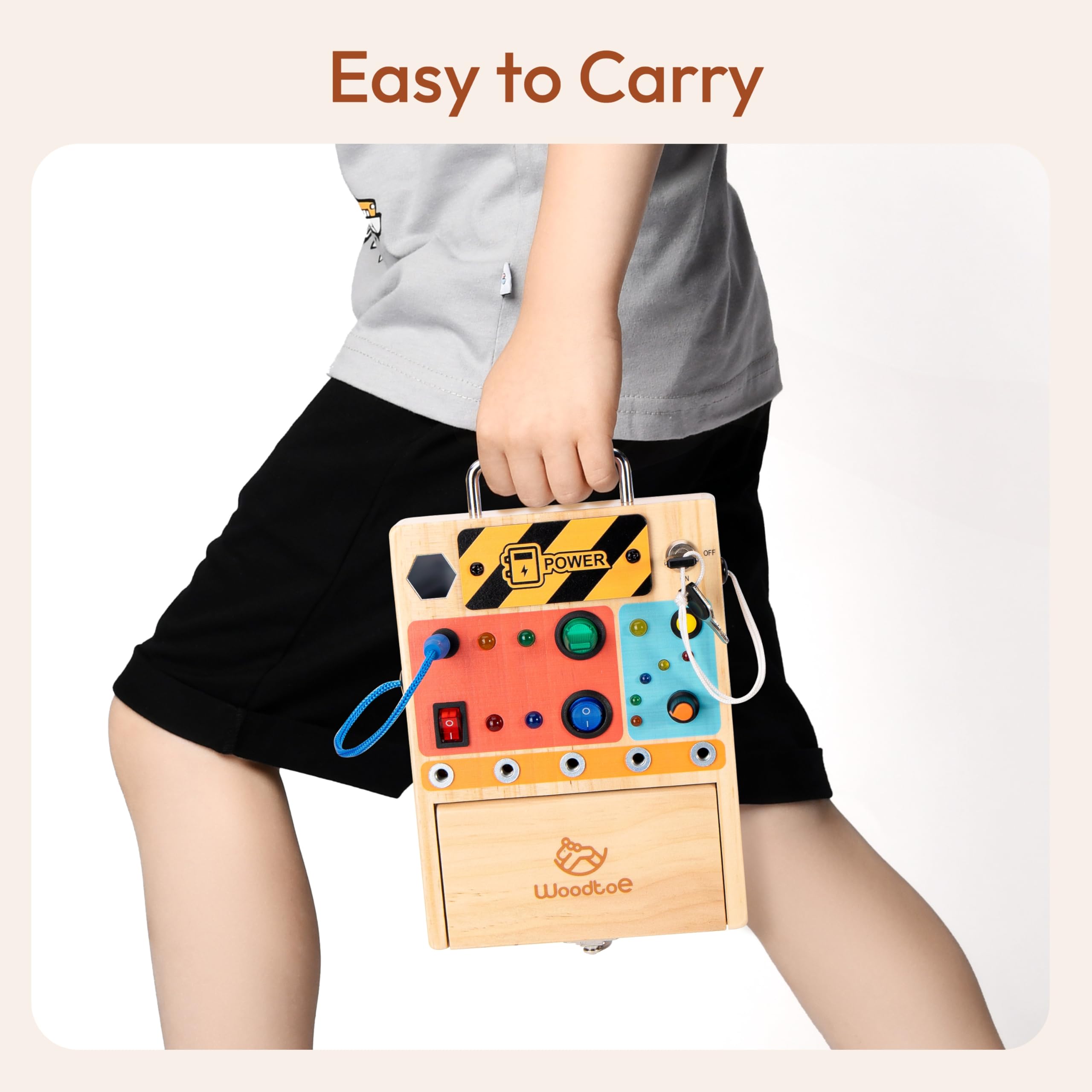 Woodtoe Montessori Toys for Toddler 3 4 5 Year Old, 3-in-1 Busy Board with LED Light Switch, Screwdriver Board Set, Lock and Key Toy, Educational Sensory Toys, Fine Motor Skill Christmas Toys for Kids