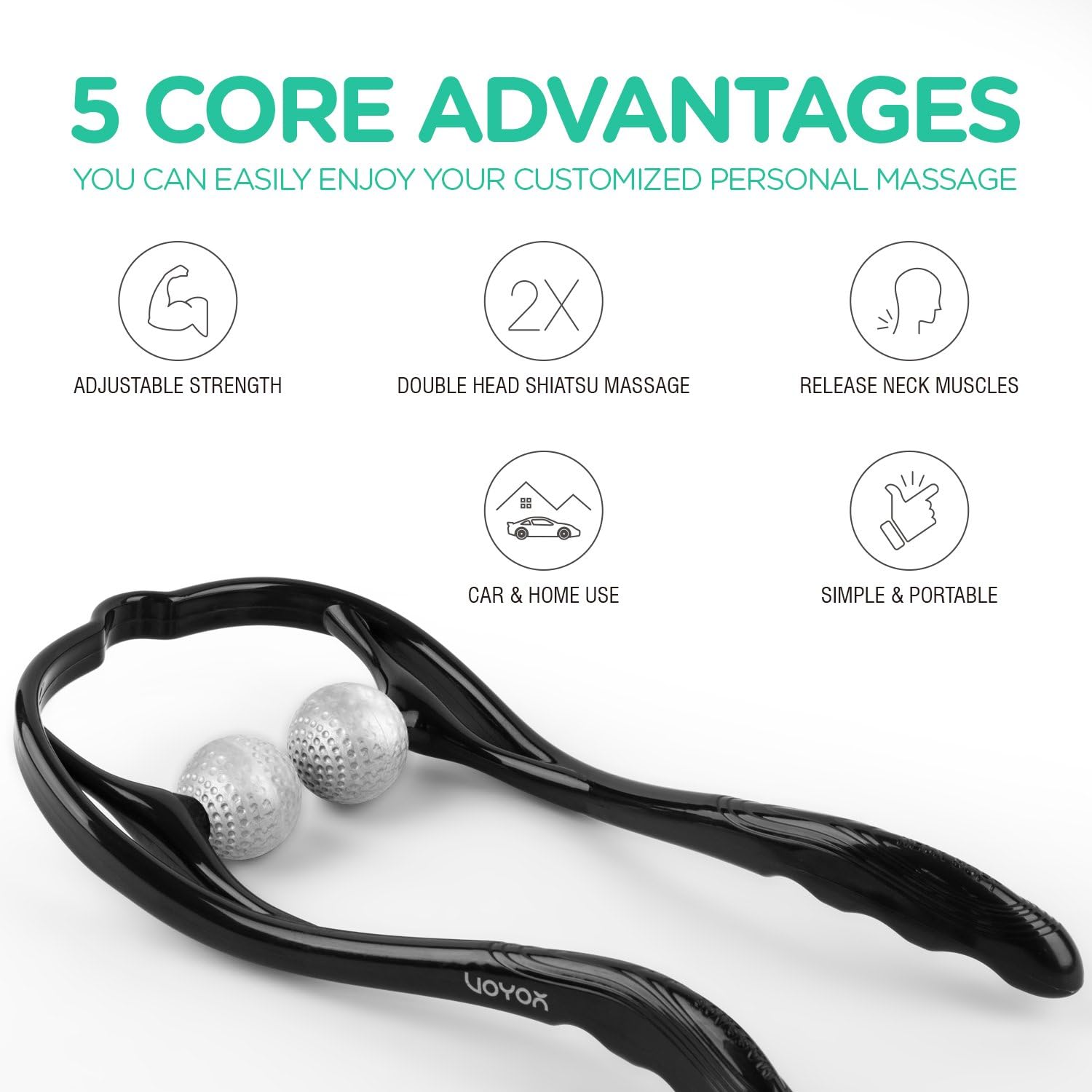 VOYOR Neck Massager Shiatsu Deep Tissue Dual Trigger Point Shoulder Massager, Ergonomic Handle Design, Lightweight & Portable MS110: Health & Personal Care