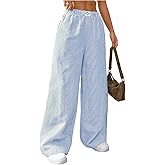 GORGLITTER Women's Striped Pants Cute Elastic Waist Wide Leg Pants Y2K Casual Lightweight Trousers