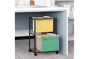 PUNCIA 2 Tiers Metal Rolling File Carts with Wheels Hanging Files for Letter Size Movable Pull-Out File Folder Rack Drawer Fi