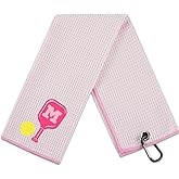 CybGene Embroidered Pickleball Towel, Funny Gift for Women, 16"x 24" Microfiber Towel, Pink, Initial M