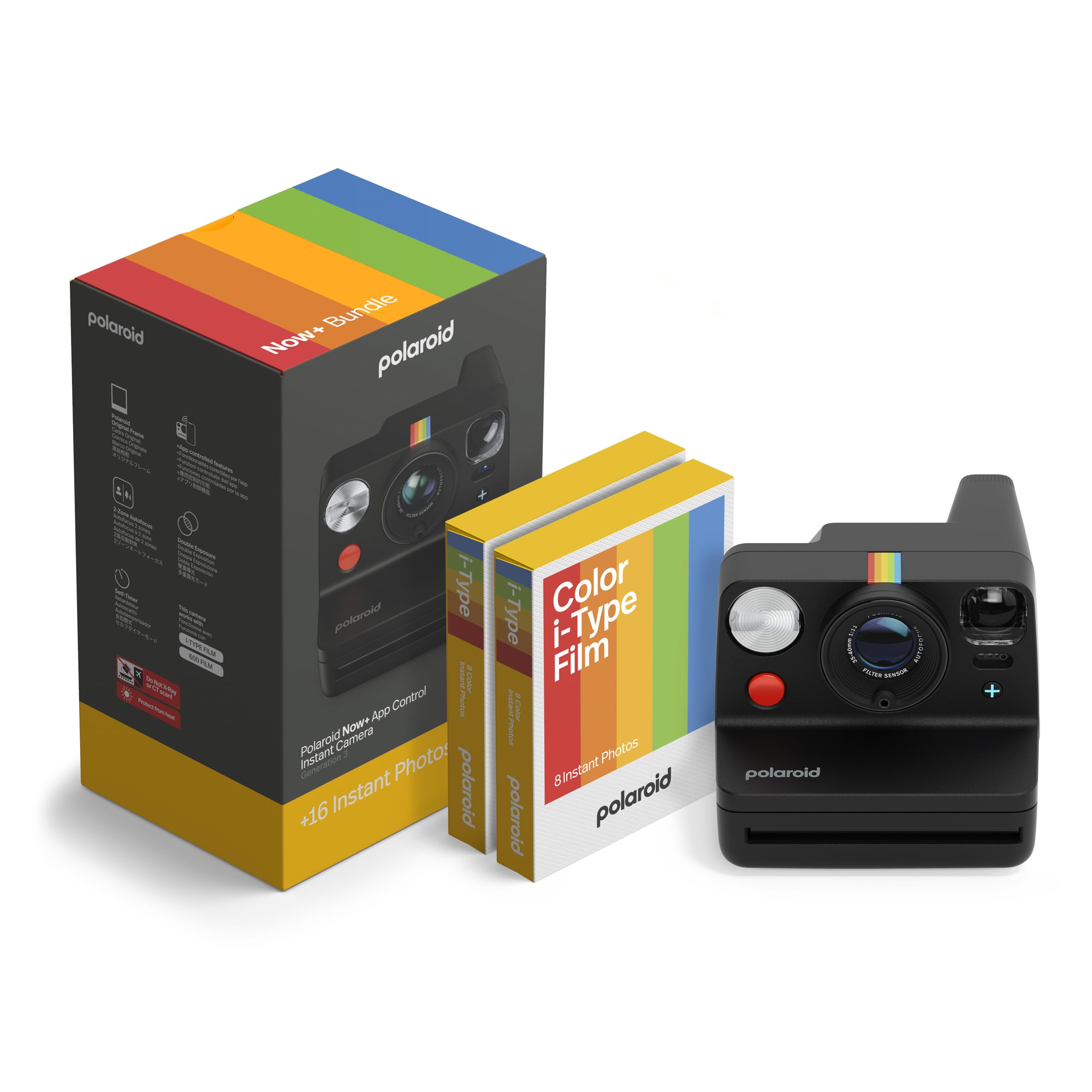 Photo 1 of **MISSING ACCESSORIES **Polaroid Now+ 3rd Generation I-Type Instant Camera + Film Bundle - Now+ Bluetooth App Controlled Black Camera + 16 Color Photos (6562)