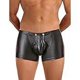 comeondear Men's Leather Underwear Lingerie Boxer Shorts Underwear with Bulge Pouch Briefs Shorts Low Rise Trunks