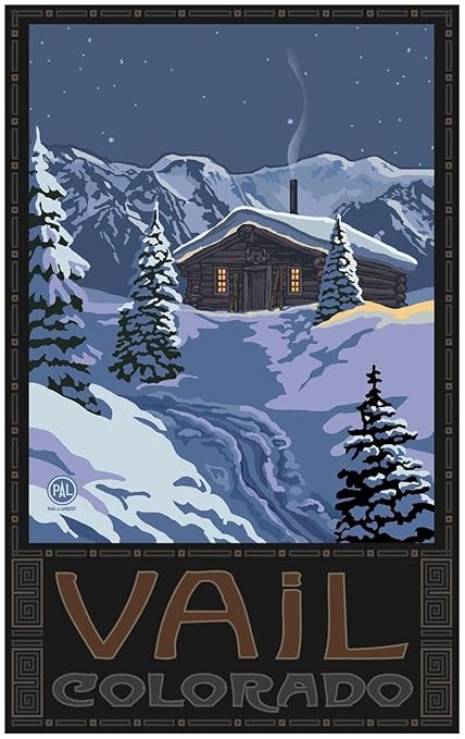 Amazon Com Vail Colorado Winter Mountain Cabin Travel Art Print