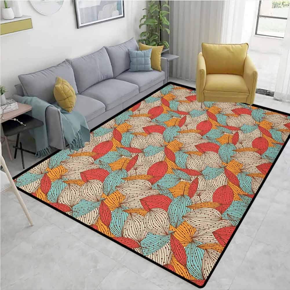 Living Room Area Rug Autumn Doodle Art Style Mix of Leaf