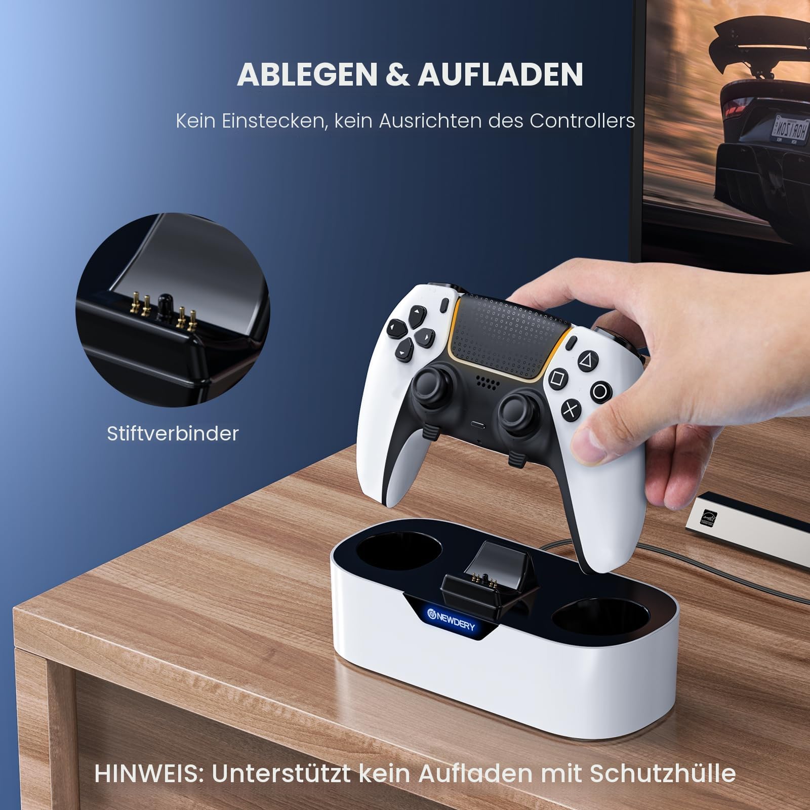 NEWDERY PS5 Controller Ladestation, Schnellladestation für PlayStation 5 Controller, Einzel Controller Ladeständer als Ersatz für PS5 Controller und PS5 Pro Controller 3