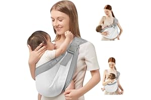 YEMKEZO Baby Sling Carrier Newborn to Toddler,Updated Adjustable One Shoulder Labor-Saving Baby Holder Carrier,Tollder Sling Carrying 7-45 lbs（Breathble Grey）