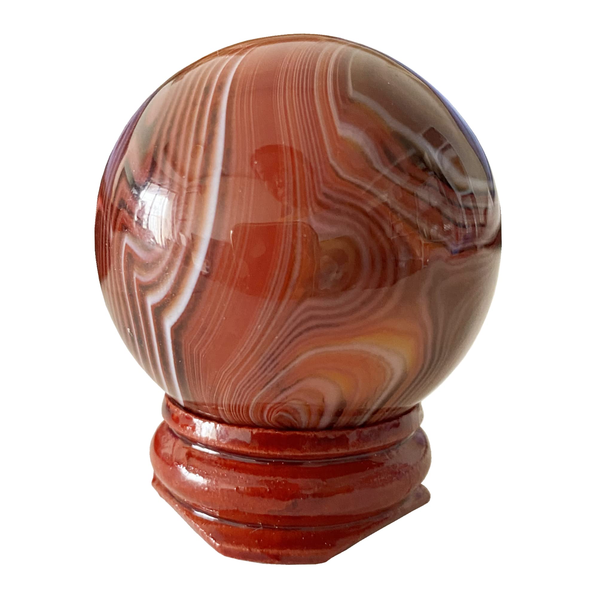 Manekieko 40mm Banded Agate Healing Crystal Divination Sphere Sculpture Figurine Gemstone Ball,Feng Shui Chakra Aura Home Desk Decor Decorative Collection,With Wooden Stand