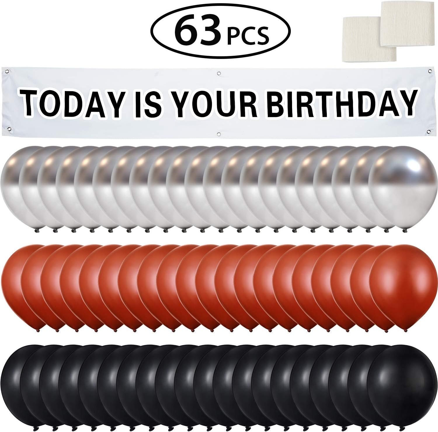 It is Your Birthday. Banner The Office Birthday Decoration Brown Black Silver Balloons White Crepe Streamers Dwight Birthday Banner Set Decorations