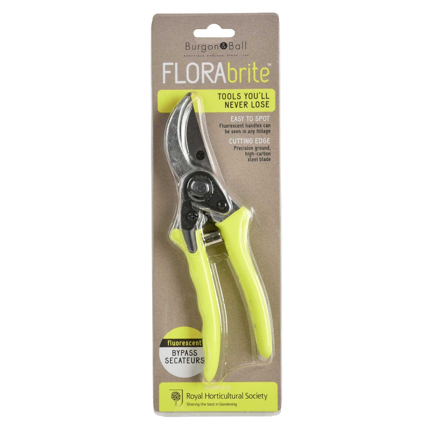 Burgon & Ball FloraBrite RHS Endorsed Bypass Secateur, 21 cm Length, Yellow