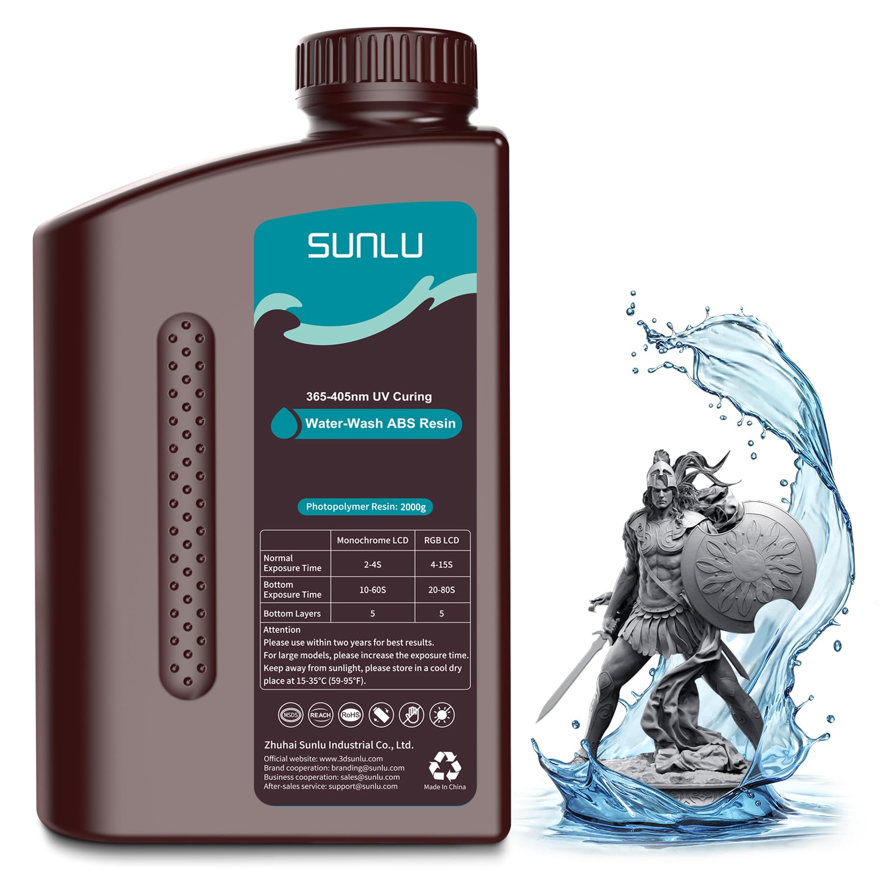 SUNLU 2000g Water-Wash ABS Resin, Combines features of ABSLIKE Resin & Water Washable Resin, Non Brittle, High Precision, Low Shrinkage, Fast Curing 3D Resin for LCD DLP SLA 3D Printers, 2KG Dark Grey Image