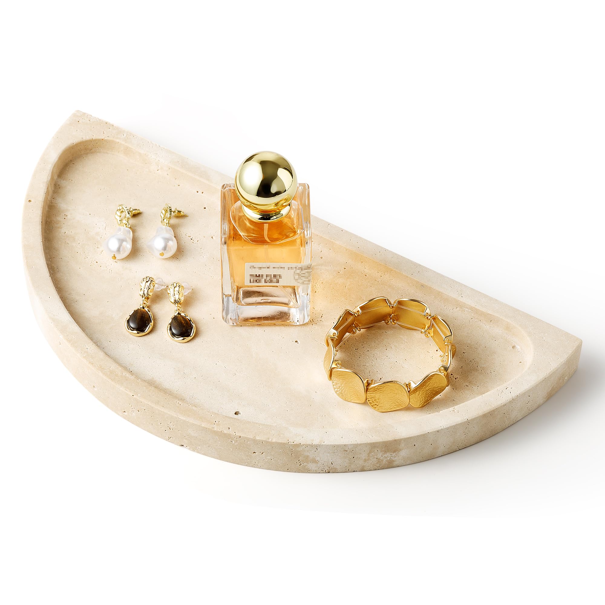 Photo 1 of WORHE Italy Natural Marble Vanity Tray for Bathroom Kitchen Dresser, Travertine Stone Decorative Tray for Jewelry, Perfume, Cosmetic, Candle, Countertop Storage Organizer for Home Decor Beige (WH066)