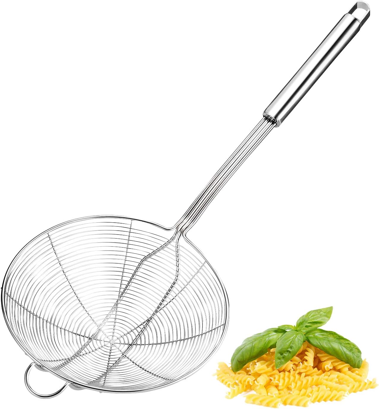 YIMI Spider Mesh Strainer Skimmer Ladle, Stainless Steel Solid Skimmer Basket with Long Handle Double Hook,Kitchen Colander Spoon for Frying Cooking Steaming,5.5 Inch