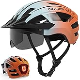 OutdoorMaster Adult Bike Helmet - Bicycle Helmet with Rechargeable Rear LED Light, Detachable Magnetic Goggles, Removable Sun Visor - Suitable for Commuting and Cycling for Men and Women