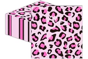 LDFDRT Pink cheetah print napkins Paper Napkins Disposable Women Girls leopard Cocktail Napkins Happy Birthday Party Supplies for Baby Shower Weddings,Birthday,Bar Party Favors