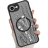 MOWIME Magnetic Floral for iPhone 16e Case [Compatible with MagSafe] Cute Aesthetic Fashion Flower Translucent Matte Hard Back Shockproof Anti-Scratch Phone Case-White Flower