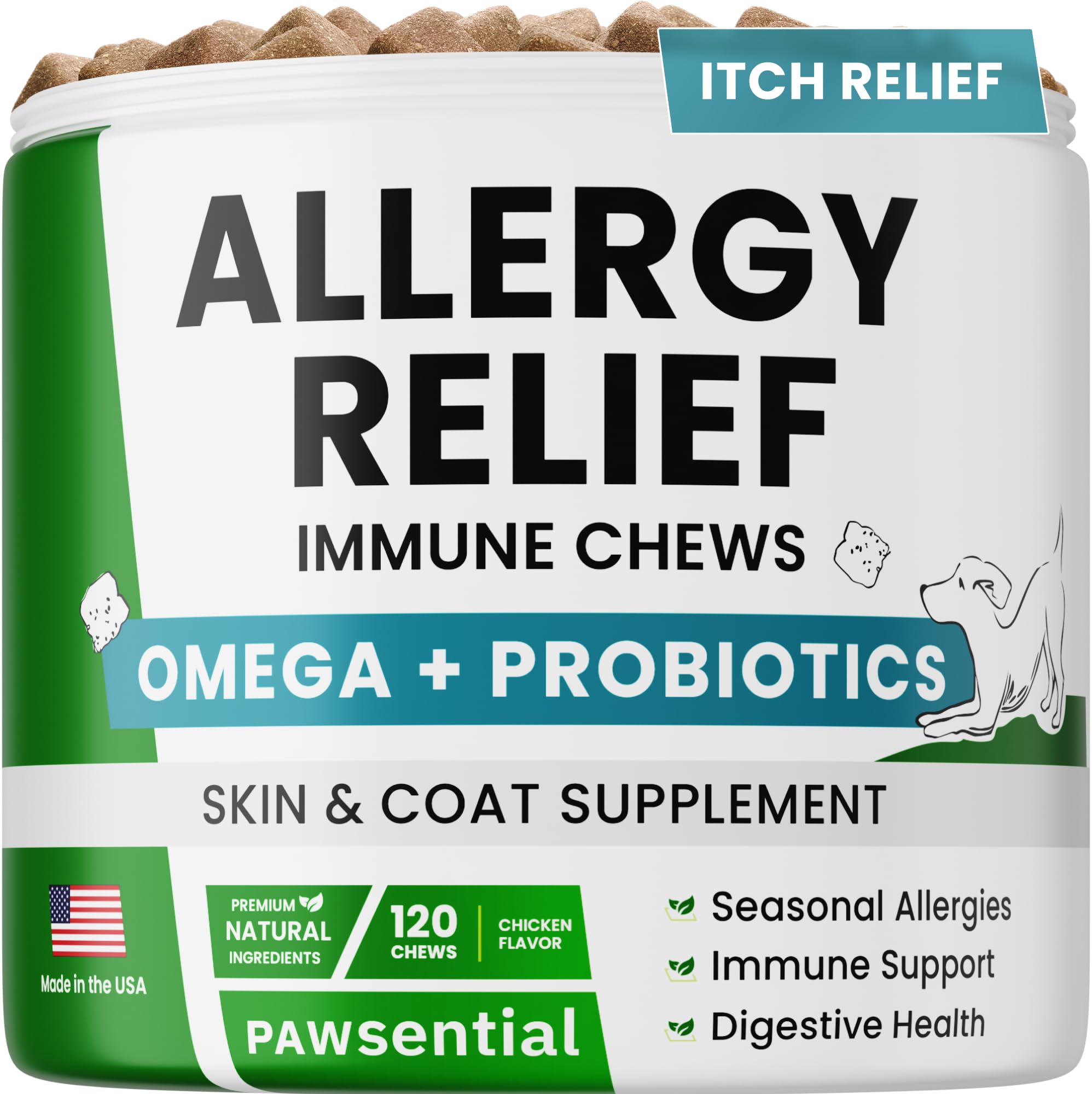 PAWSENTIAL Allergy Relief Dog Chews - Itchy Skin