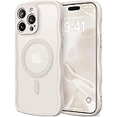 CAPRARO Cute for iPhone 15 Pro Max Case, Compatible with MagSafe, [Curly Wave Edge] [Full Camera Protection] [14 FT Drop Protection] Magnetic Phone Case for 15 Pro Max 6.7 Inch, Stone