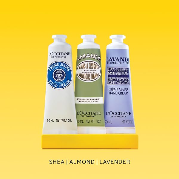 L’OCCITANE HAND CREAM CLASSICS 3-PIECE GIFT SET, MOISTURIZING SKINCARE TRIO, NOURISHING CREAMS FOR DRY HANDS, NAILS, AND CUTICLES, TRAVEL-SIZED, VEGAN