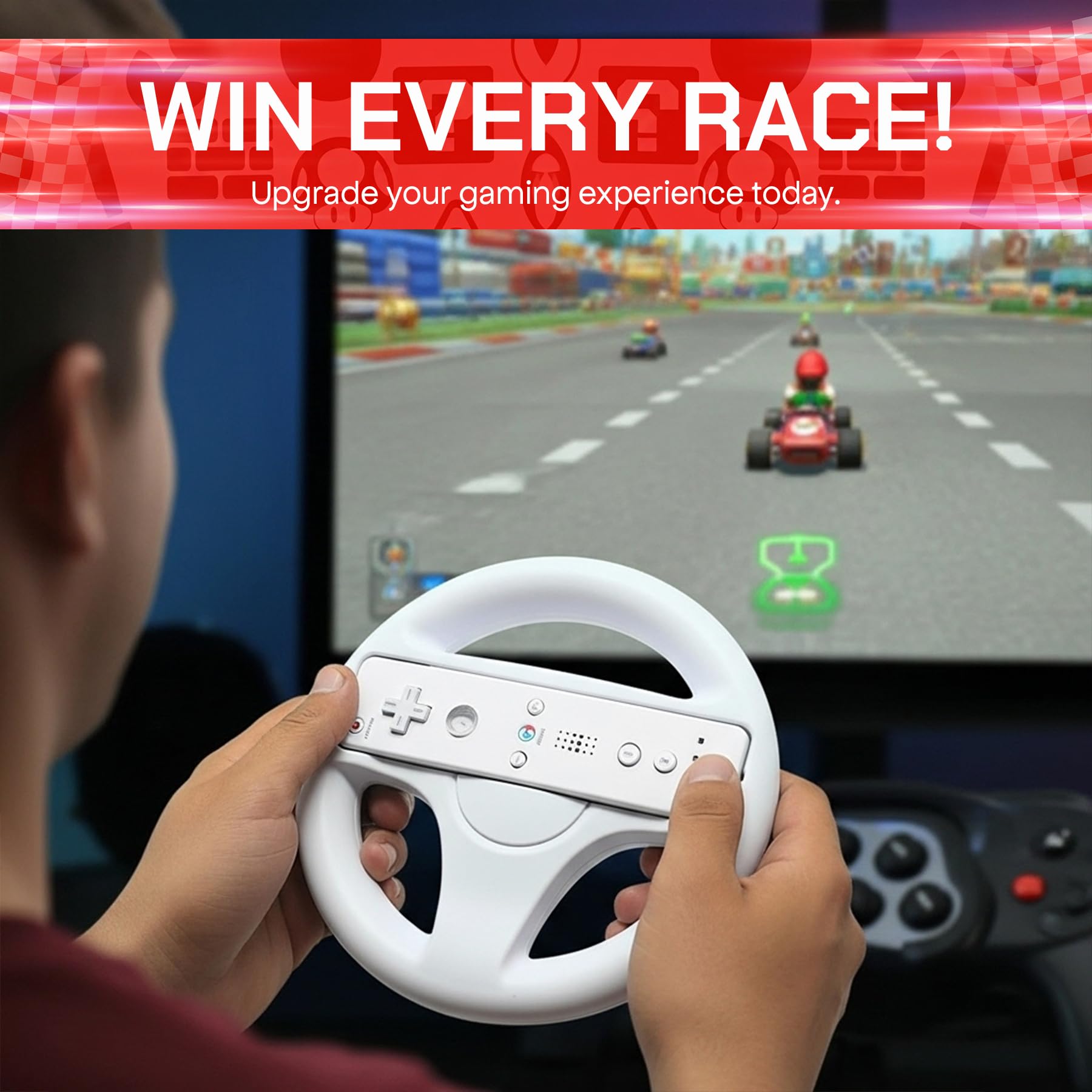 Old Skool Mario Kart Racing Wheel Compatible with Nintendo Wii and Wii U 2 Pack - White