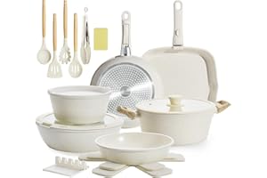 BECIGAR 23pcs Ceramic Pots and Pans Set, Nonstick Detachable Handle Cookware, Induction Kitchen Cooking Set with Removable Ha