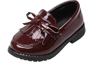 WUIWUIYU Girls Patent Leather Slip-On Penny Loafers Flats Bow Tassel Oxfords Moccasins Dress Shoes