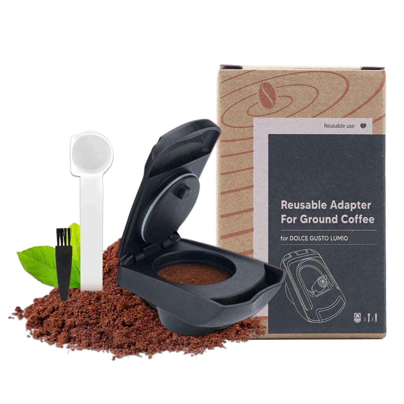 Reusable Coffee Capsule Adapter, FOXNSK Refillable Coffee Capsule Adapter Coffee Capsules Converter for Dolce Gusto edgLUMIO DG325 Machine with 1 Spoon and 1 Brush