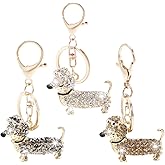 ECSiNG 3PCS Dachshund Dog Pendant Keychain Shiny Rhinestones Key Ring Charm Key Fob Backpack Ornament Decorative Accessories Surprise Present for Women Men