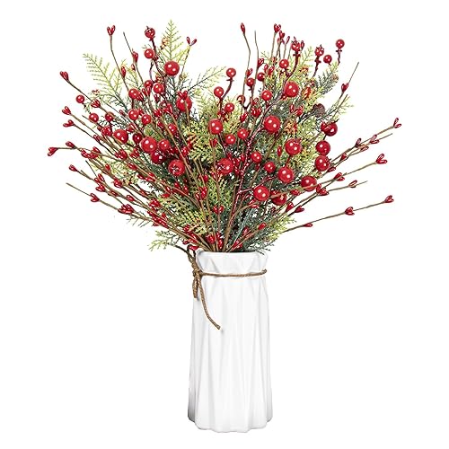 LLZLL 6Pack Christmas Floral Picks Artificial Red Berry Stems 17inch Christmas Berry Picks with Holly Berries for Xmas Winter Holiday Home DIY Ornaments