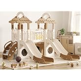 XJD 10 in 1 Toddler Slide, Jungle Double Slide Playset with Basketball Hoop | Tunnel and Storage Space, Outdoor Indoor Slide for Toddlers Age 1+,Tree House Design Toddlers Outdoor Indoor Playground