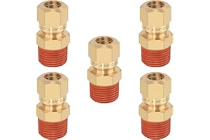 HASAOMOI 5PCS 3/8" Tube OD x 3/8" NPT Thread Connect Fittings Brass Union Straight Joint DOT Approved, Air Line Adapter Air Suspension Kit for Truck Trailers and Air Brake System