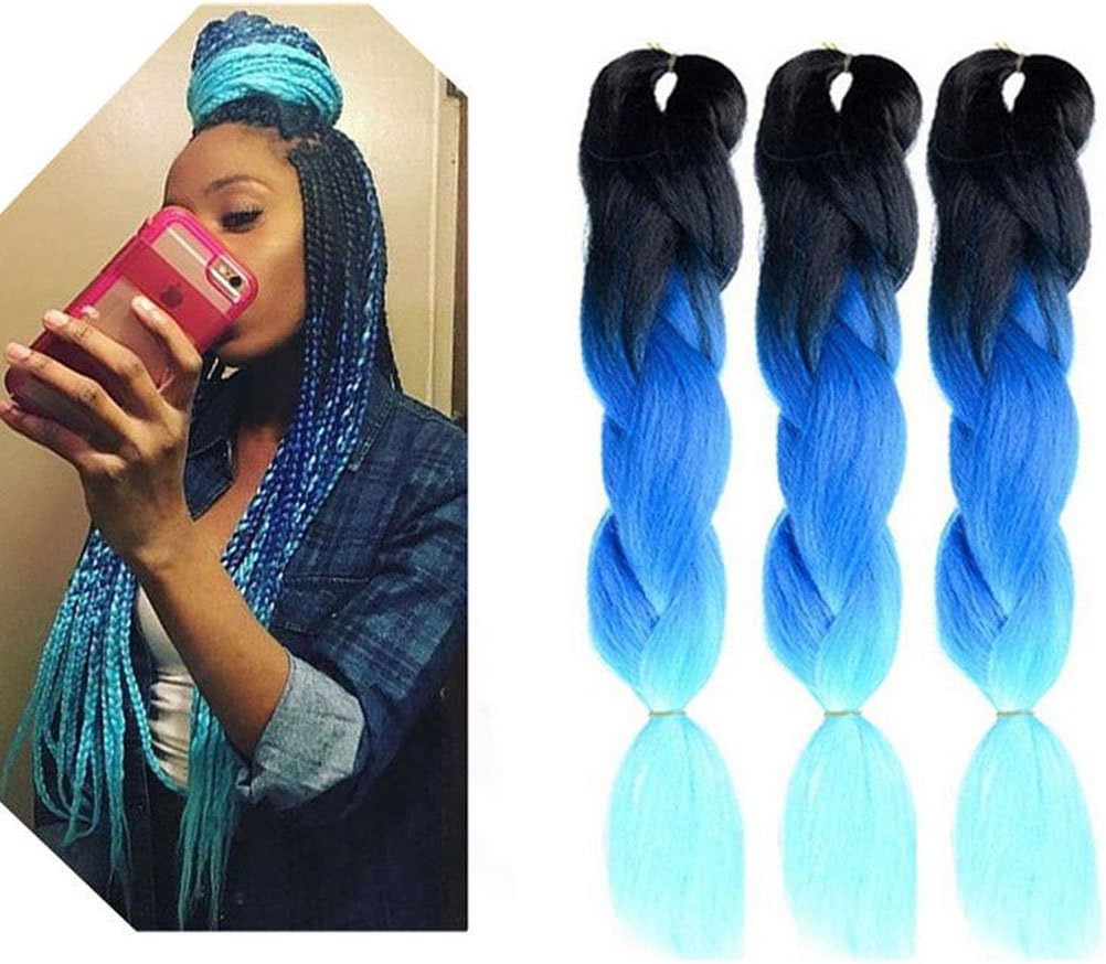 Fancy Look Hair Jumbo Braid Hair 3pcs/lot Synthetic Expressions Hair Extensions Cheap Braiding Hair Extensions (Black/Blue/Azure)