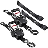 Ayaport Retractable Ratchet Straps 1.75in X 10ft, 4400lbs Break Strength, Heavy Duty Ratchet Straps Self RetractableTie Down Straps with Hook & Soft Loops for Motorcycle, Cargo Trailer, Truck, 2PK
