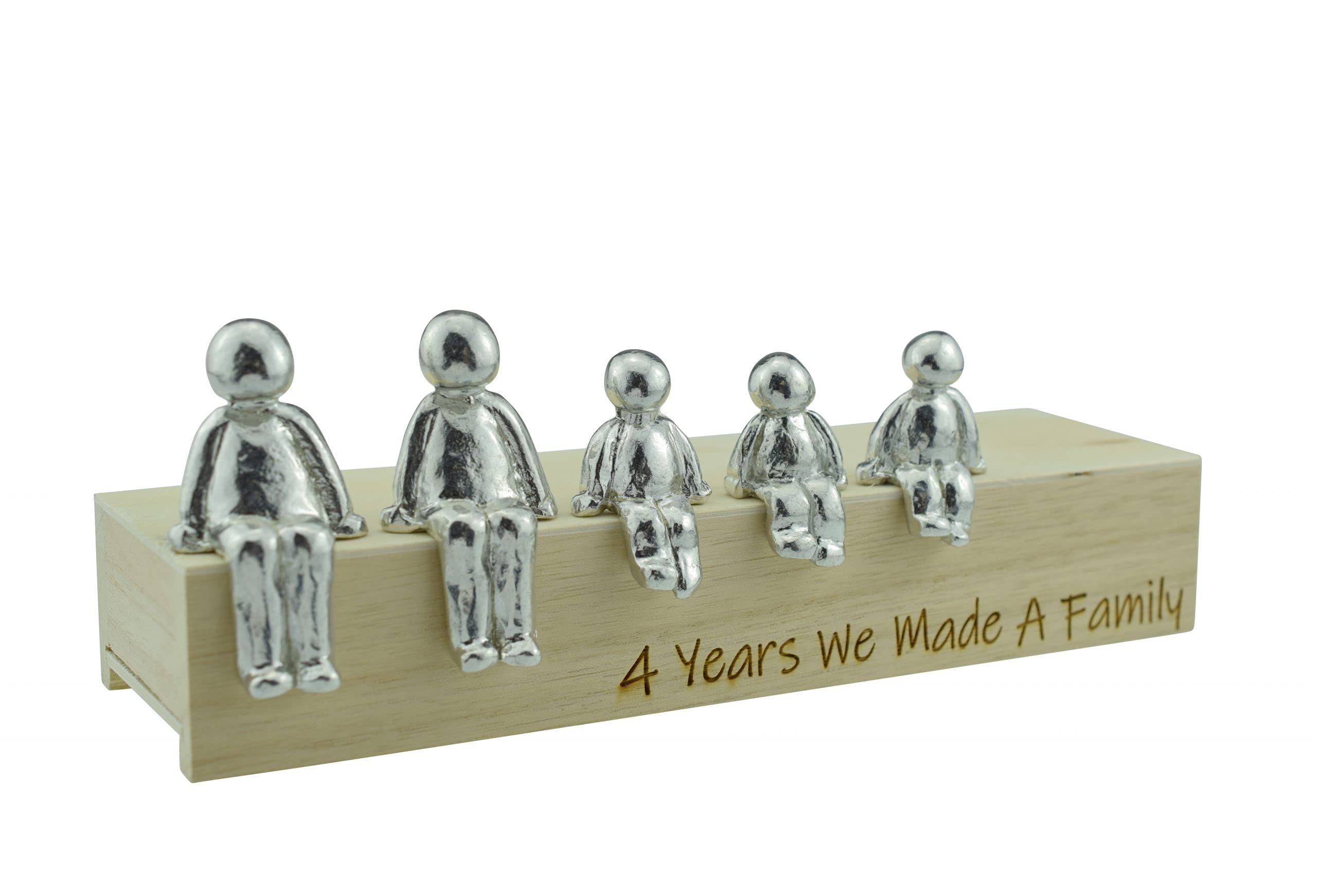 Pirantin 4th Anniversary Idea - 4 Years We Made A Family Metal Ornament - Choose Your Family Combination Box & Woodgrain May Vary(3 Children)