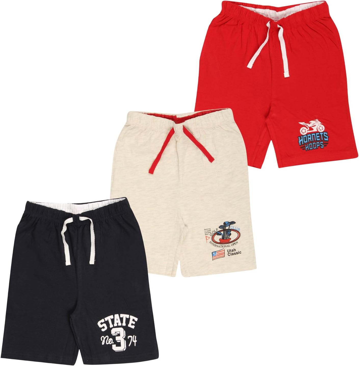 MIDAAS Boy's Regular Shorts (Pack of 3) (MS_13_MULTICOLORSHORTS-5-6Y_Black; Off-White & Red_5-6 Years)