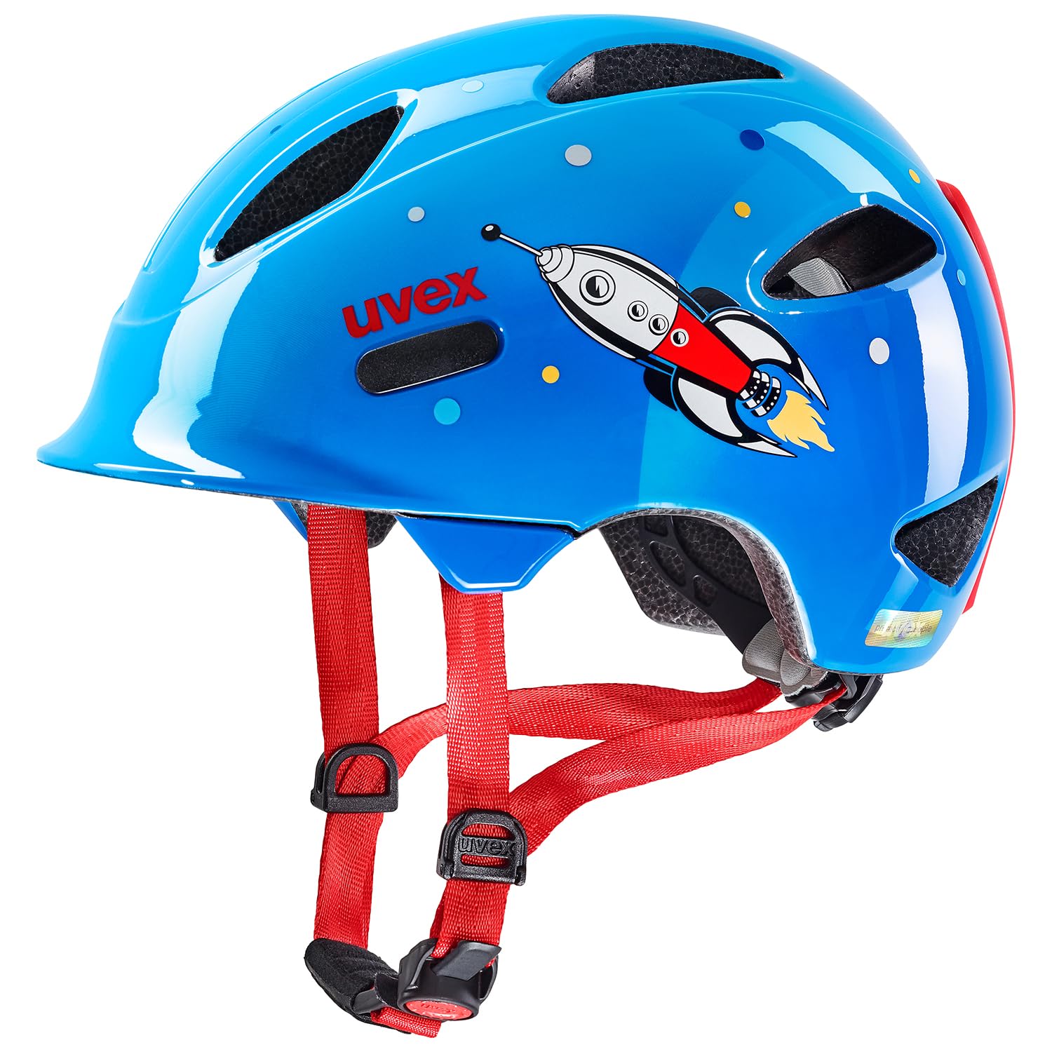 uvex Oyo Style - Lightweight Kids Bike Helmet for Children - Individual Fit - Upgradeable with an LED Light - Blue Rocket - 45-50 cm