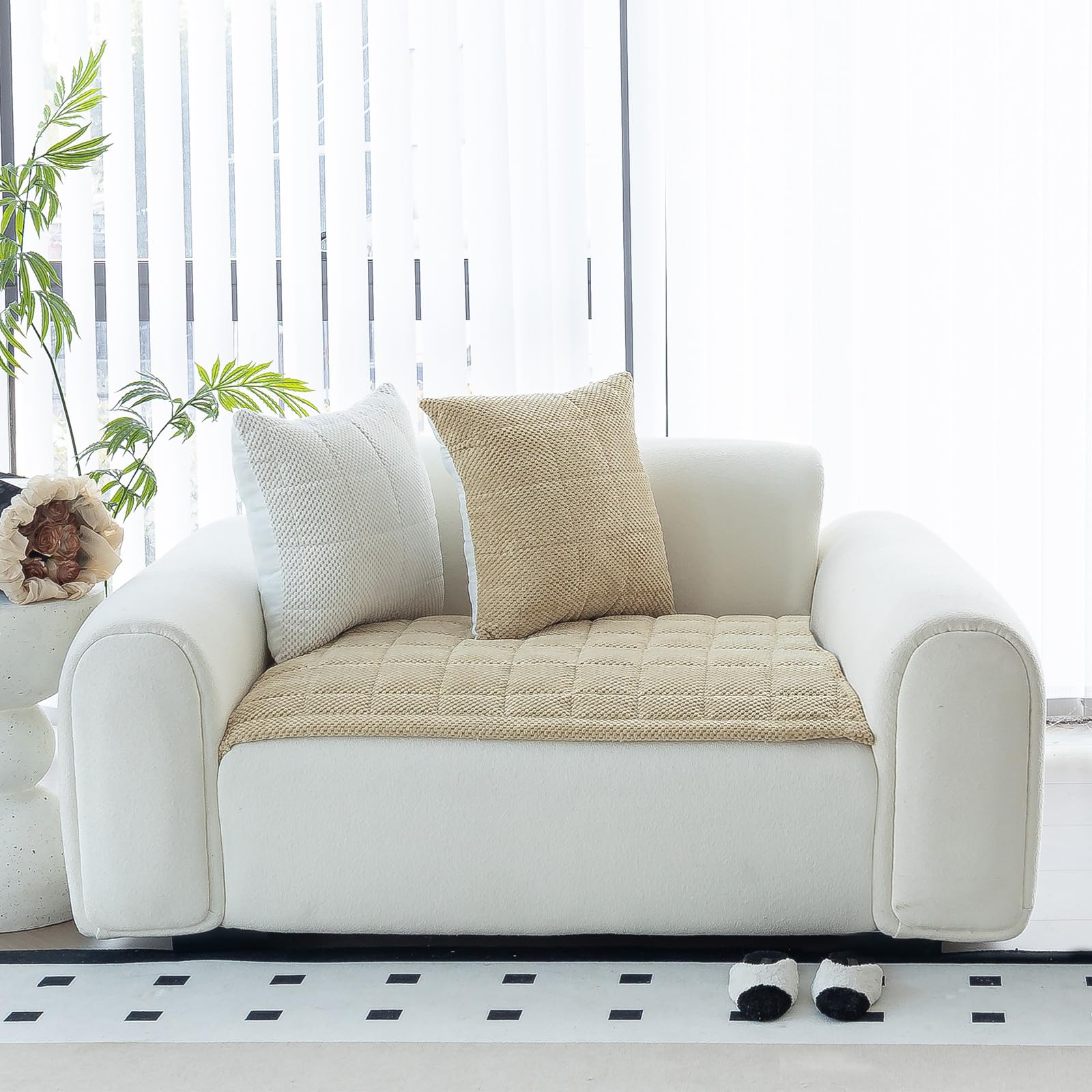 Photo 1 of MDSASFD Sofa Couch Cover, Sofa Covers Washable for Dogs, Non-Slip Couch Covers for Sectional Sofa, Sofa Slipcovers for All Seasons Furniture Protector for L Shaped(Light Brown, 27"x 27")