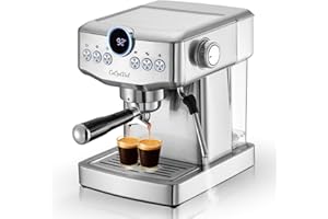 CoOptVal 20-Bar Espresso Machine & Cafetera Espresso – Fully Customizable Brewing (Temperature, Time, Volume, Steam) – Steam Wand & Milk Frother, Stainless Steel – Latte Machine & Cappuccino Machine