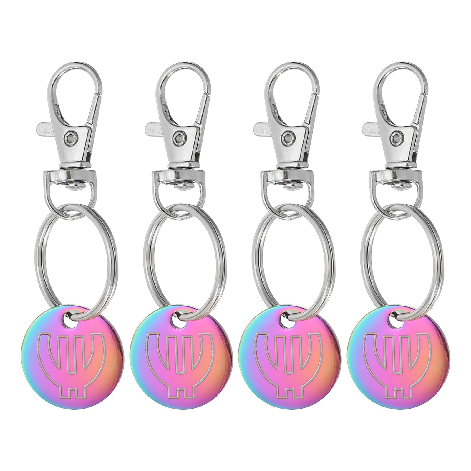 PATIKIL Shopping Trolley Token Key Ring, 4 Pack Stainless Steel Grocery Cart Remover Coin Keychains Unlock Release Key for Meters, Change, Multicolor