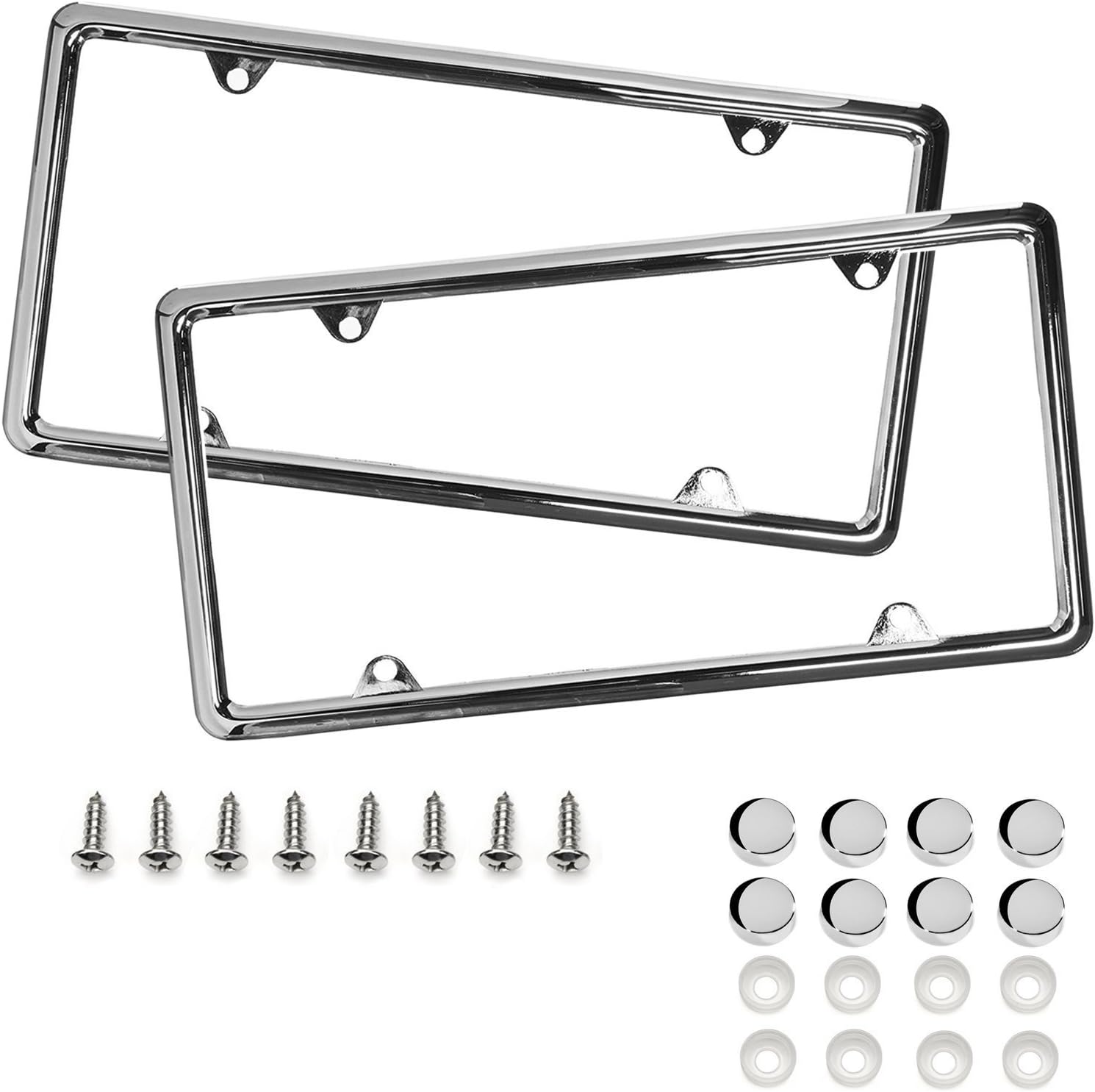 Slim Stainless Steel License Plate Frame Chrome 2 Holes