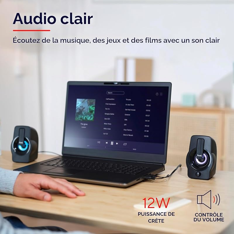 Gemi RGB Enceinte PC 2.0,Haut Parleur 12 W (6 W RMS), Noir