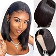 Glueless Short Bob Wigs Human Hair Lace Front Wigs Brazilian Virgin Human Hair 4x4 Lace Closure Straight Bob Wigs for Black Women Pre Plucked with Baby Hair Remy Hair 9A Lace Front Wigs Human Hair