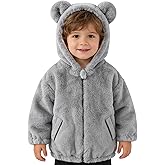 SunoZee Toddler Boys Fleece Fuzzy Warm Bear Ear Hoodies Jacket Zipper Side Pockets Winter Clothes Coat for 2T - 5T