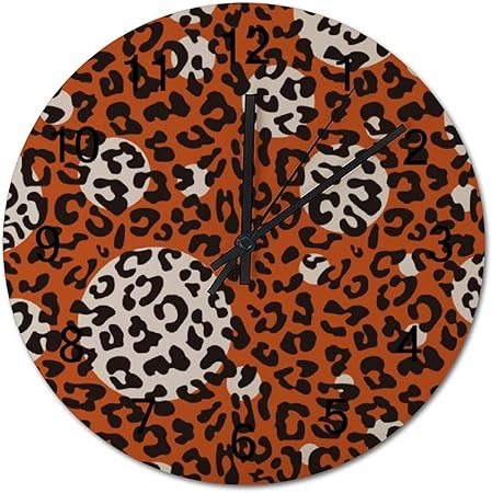 Reloj de pared con diseño de leopardo, color naranja, de madera, para