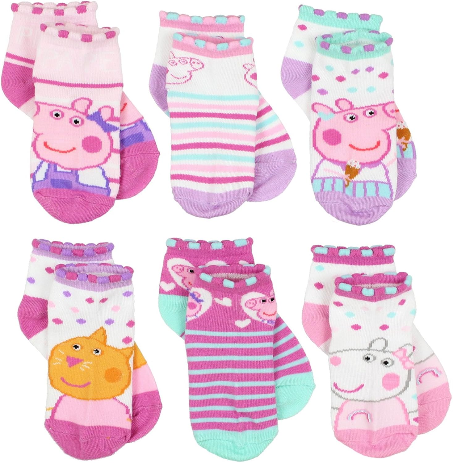Peppa Pig Girls Toddler 6 Pack Socks Set (Pink/Multi