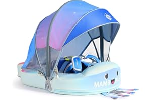 VQ-ANT Mambobaby Float with Canopy Size Improved Non Inflatable Infant Pool Float Smart Mambo Float Swim Trainer Add Tail Swim Float Mambo Baby Float Solid Air Free Water Waist Swimming Ring