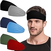 6 Pack Sports Headbands for Mens Running Headband for Women, Moisture Wicking Workout Headband Sweatbands for Running,Cycling,Football,Yoga,Fitness Stretchy Unisex Hairband -Dark Color Series
