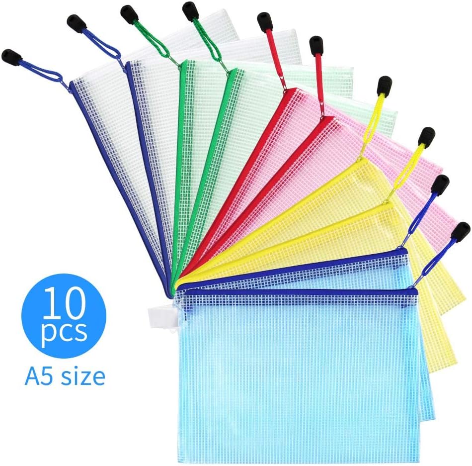 JIAOAOO Mesh Zipper Bag (a5, Mixed Color, 10pcs, Bag