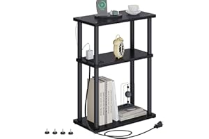 TRIFEBLE Small Side Table with Charging Station, Narrow End Table, Skinny Nightstand with USB Ports and Outlets, 3 Tier Bedside Table for Small Spaces, Living Room Furniture, Bedroom, Black