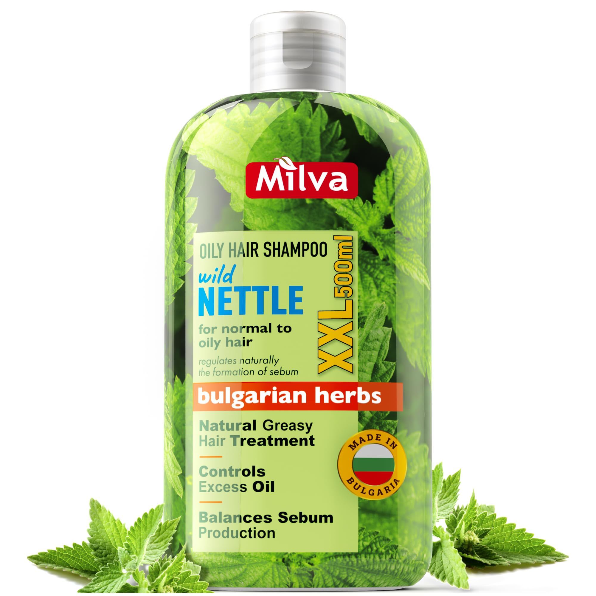Milva Nettle Shampoo for Oily Hair - 500 ml Natural Balancing Shampoo for Greasy Hair and Roots - Degrease Treatment for Oily Scalp - Cleansing, Control Sebum, Oil Reducing, Add Volume and Shine